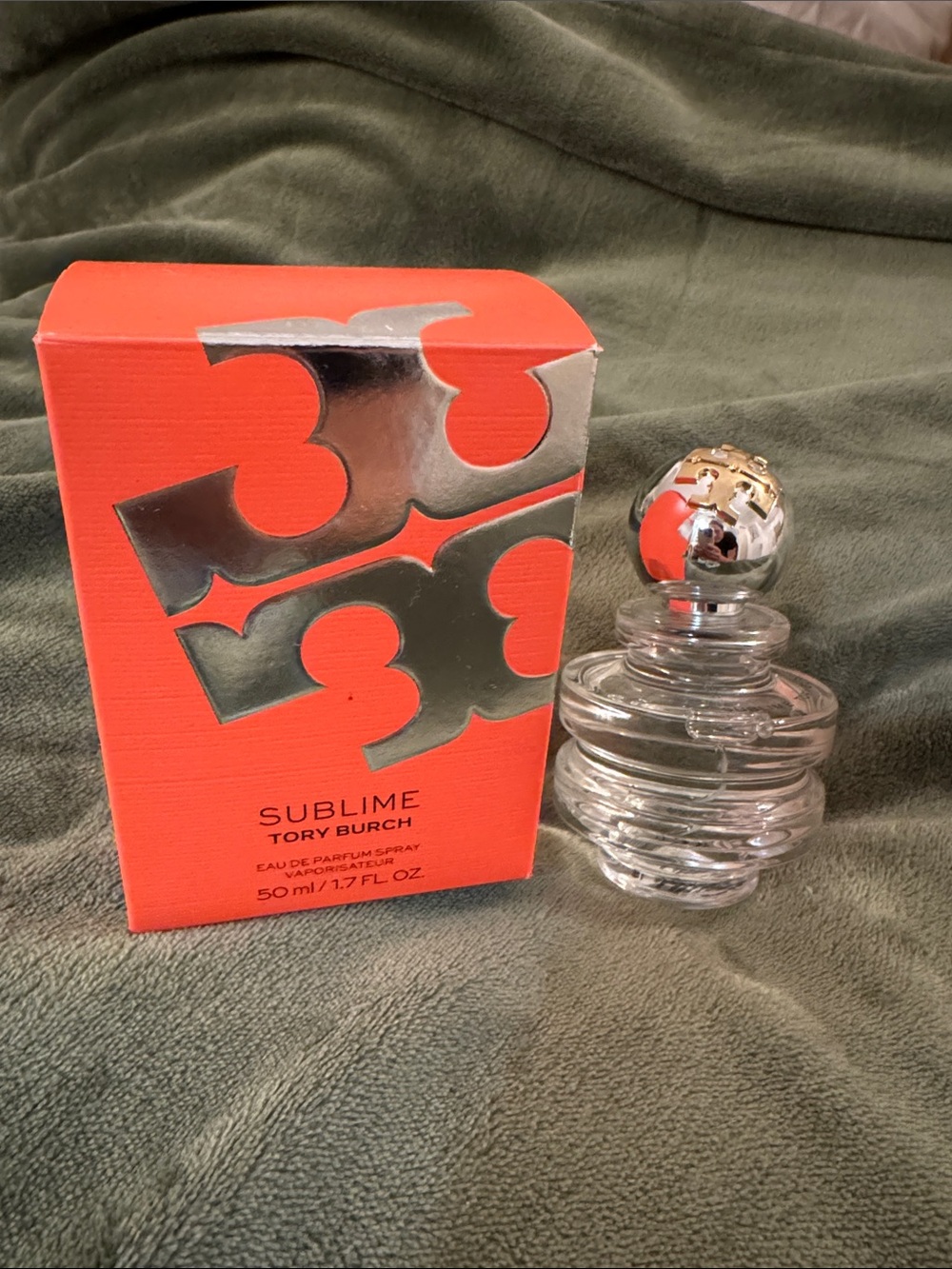 Tory Burch Sublime Perfume with Orange Box and Clear Glass Bottle